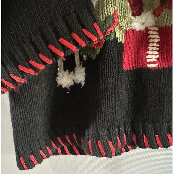 Tiara Int. Women ugly Christmas kitty cat Sweater Black Full Zip VTG sz M - Picture 16 of 16